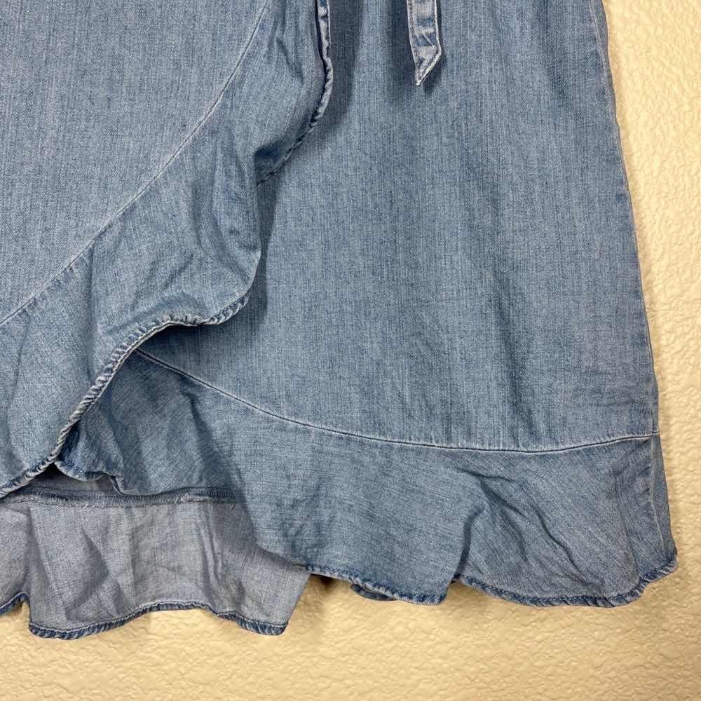 J.Crew Mercantile Skirt Chambray Ruffle Wrap Mini Denim Jean Blue Summer Large - Picture 5 of 8
